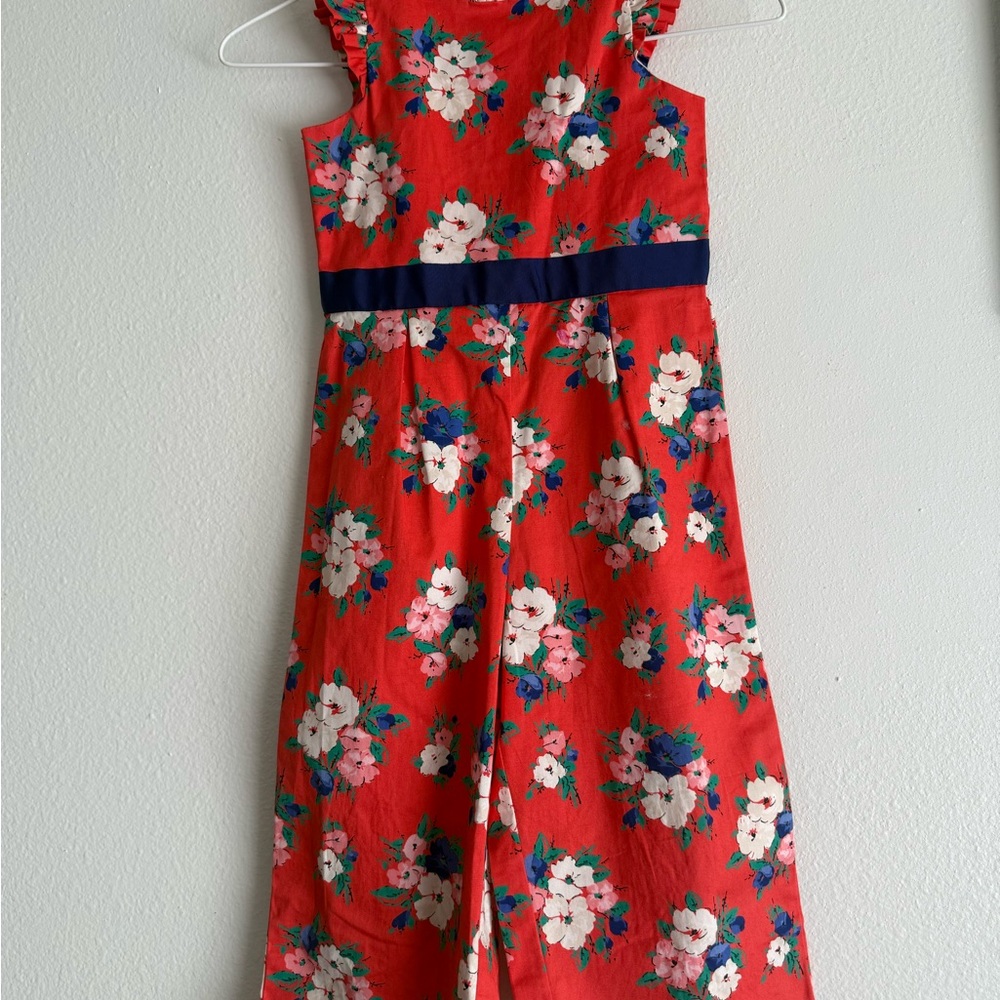 Janie and Jack Floral Red Romper with Navy Accents
